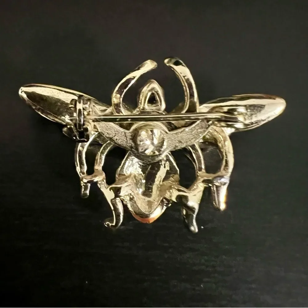 VTG Gold atone Yellow Brown Enamel Fly Bee Pin Brooch - Picture 3 of 3